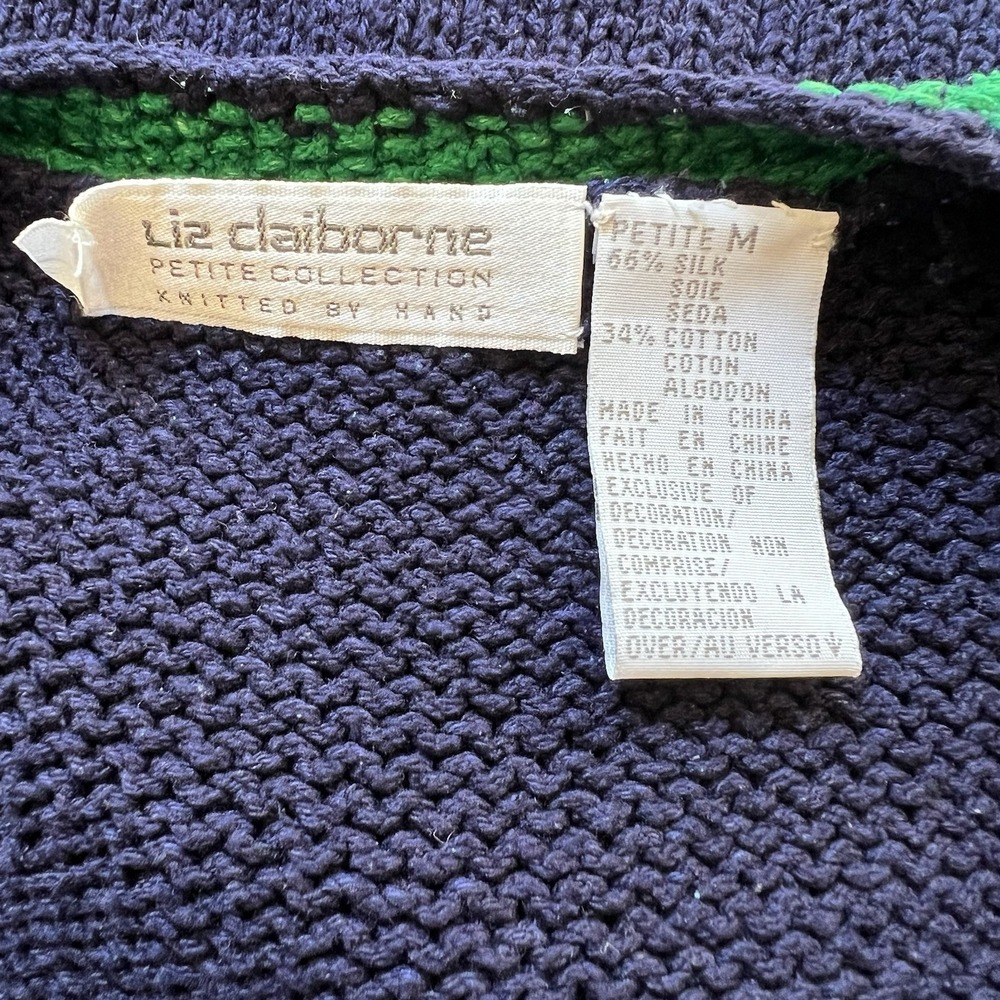 Vtg Liz Claiborne Hand Knit Cardigan Sweater Size PM Silk Blend Old Money 90s - Picture 6 of 9